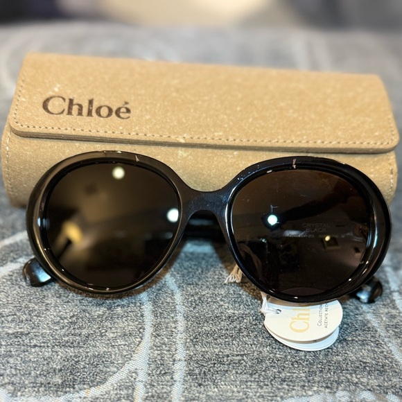 Chloe Thick Black, Clear Oval Frame Vintage Style Sunglasses Acetate Mix Sparkle - Picture 1 of 9